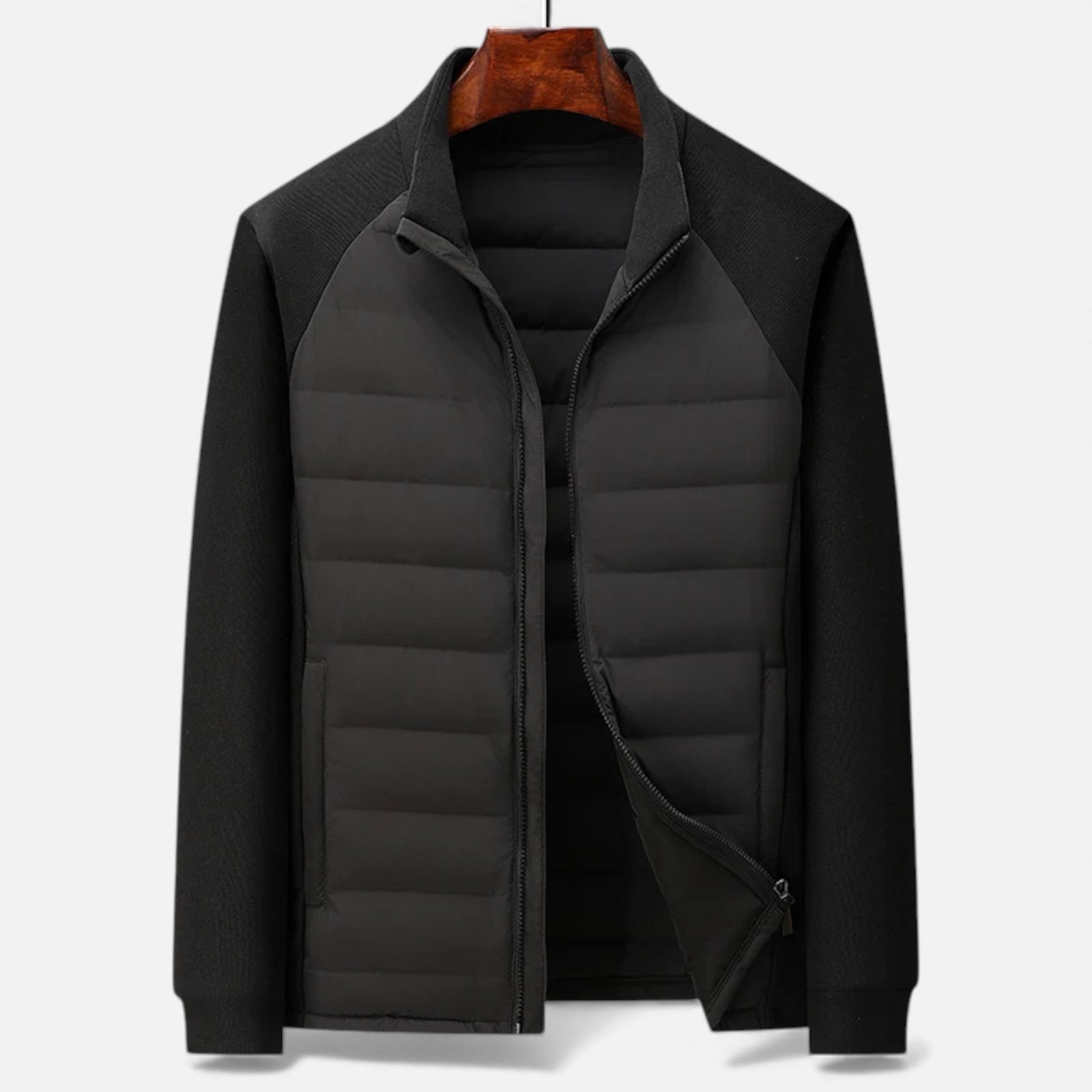 Men's quilted padded jacket with stand collar
