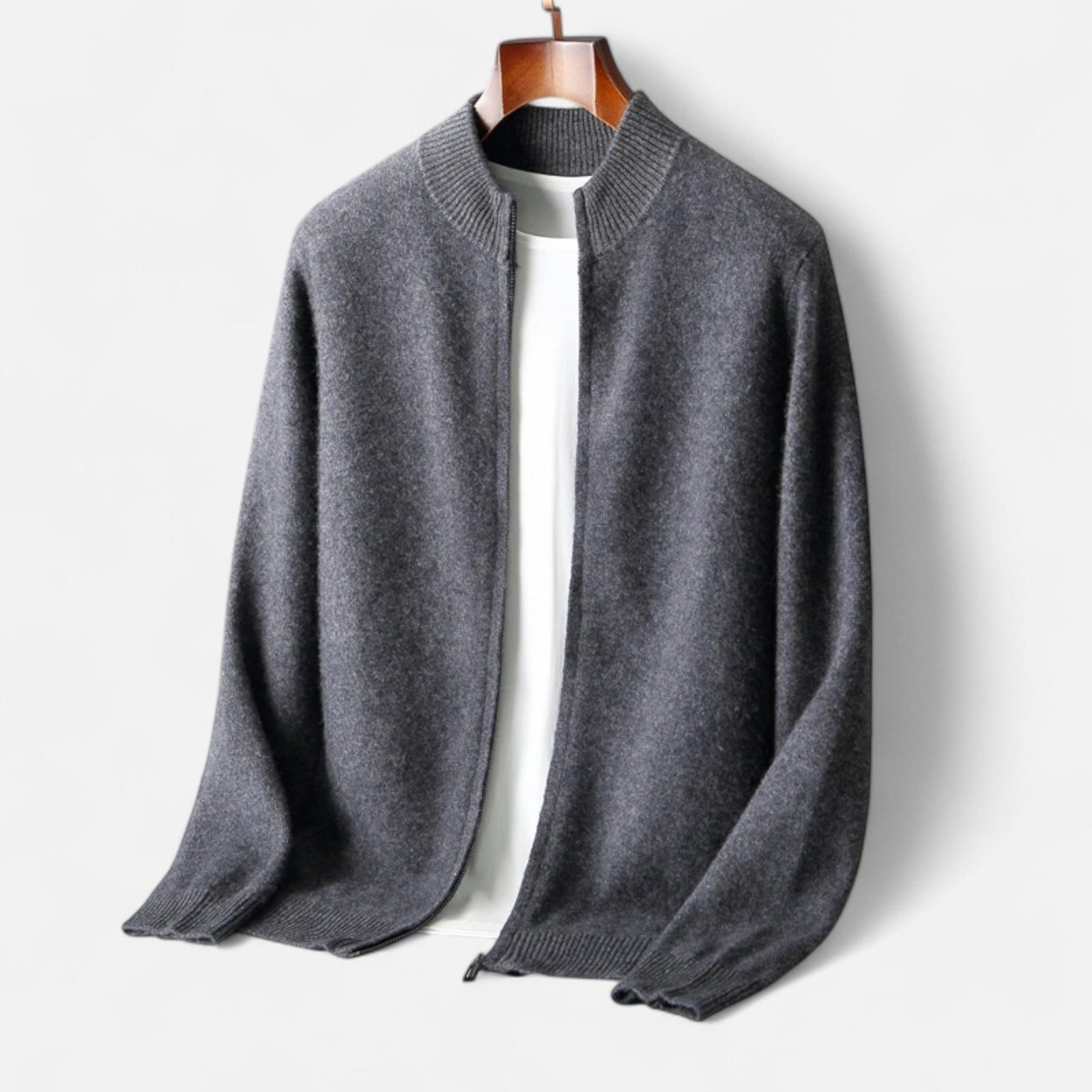 Merino zip-neck sweater knit texture