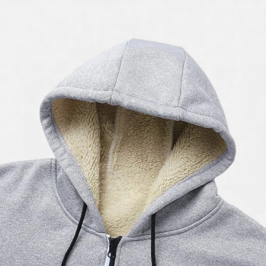 Fleece-lined hooded jacket front