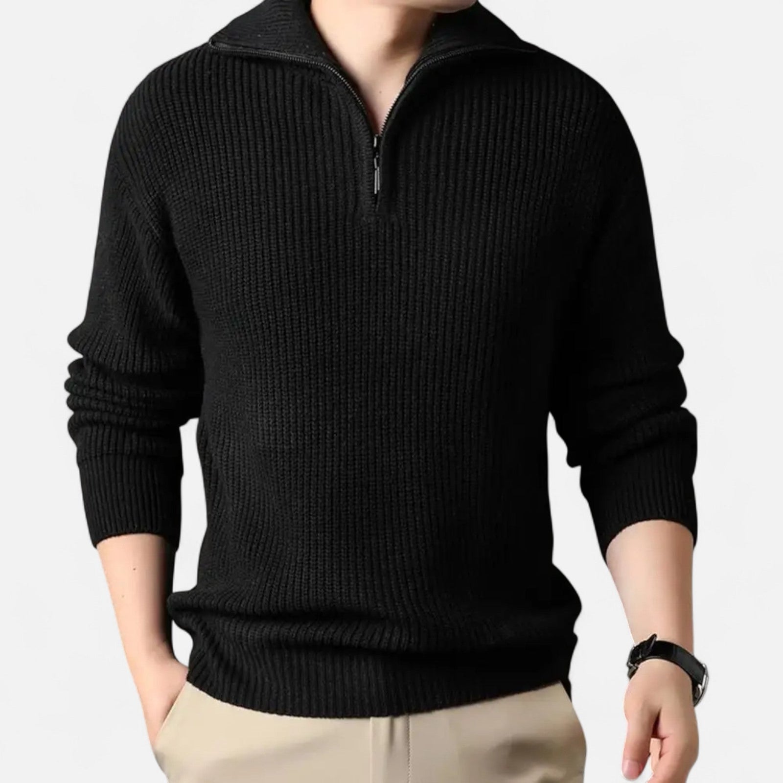Men's wool-blend half-zip sweater in black