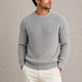Men's heavyweight fisherman rib crew neck jumper in grey