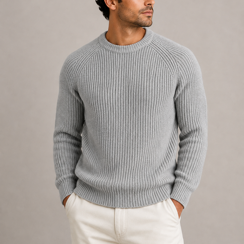 Men's heavyweight fisherman rib crew neck jumper in grey