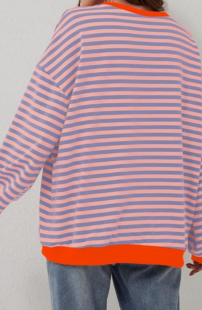 Women's oversized striped sweatshirt with contrast trim – view 3