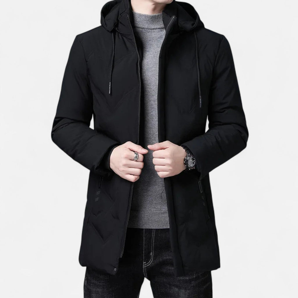 Men's hooded cotton-blend parka in black