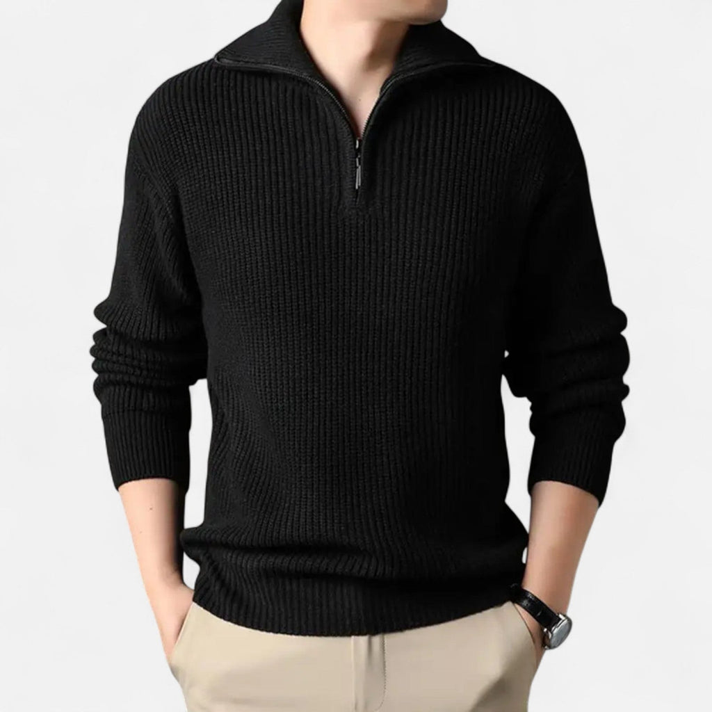 Wool-blend half-zip sweater collar detail