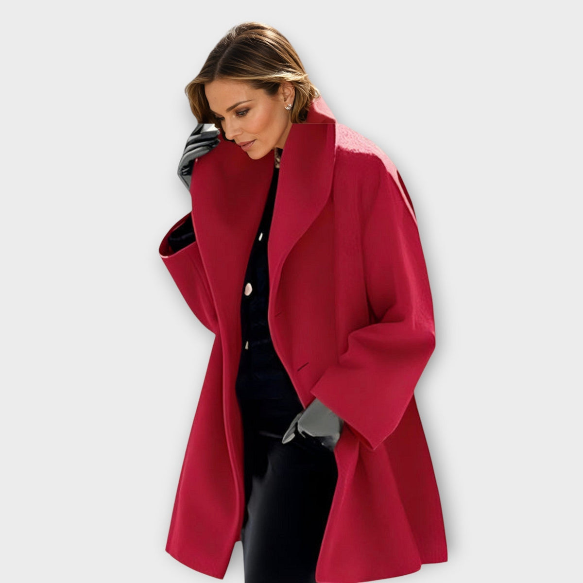 Women's oversized wool-blend coat with shawl collar in red