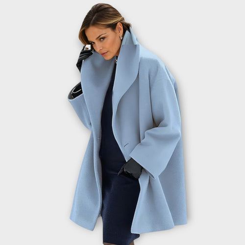 Women's oversized wool-blend coat with shawl collar in blue