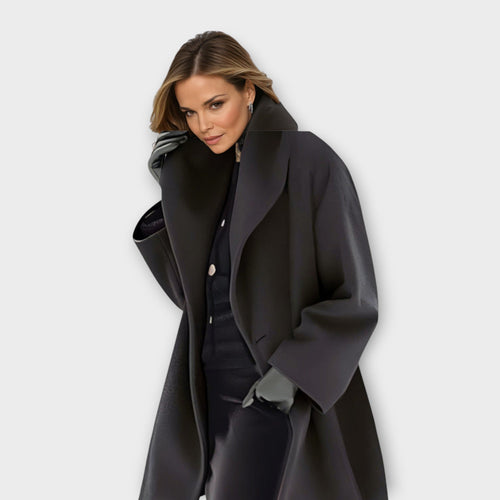 Women's oversized wool-blend coat with shawl collar in black