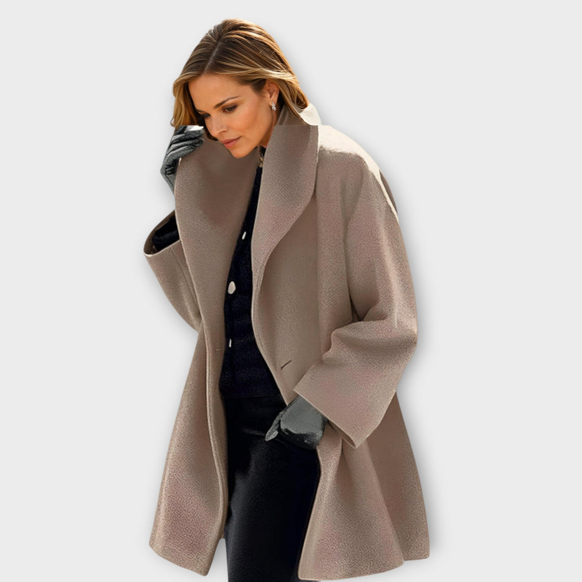 Women's oversized wool-blend coat with shawl collar in khaki