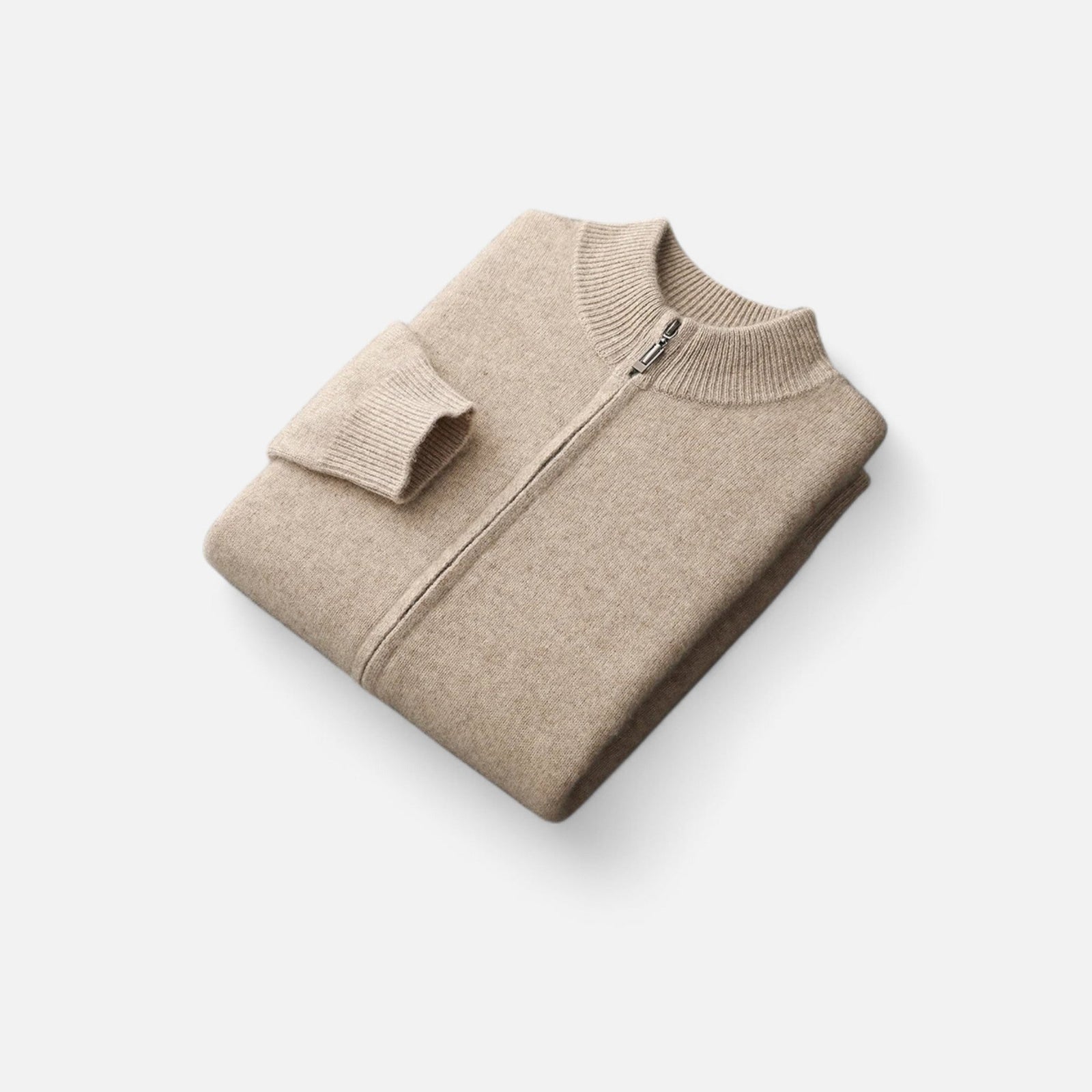 Men's merino zip-neck sweater in beige